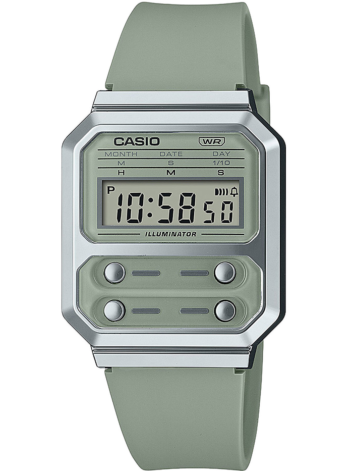 Casio Vintage Roloi Batarias me Prasino Kaoutsouk Louraki A100WEF-3AEF