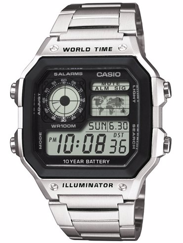 Casio Collection Ρολόι Χρονογράφος Μπαταρίας με Ασημί Μεταλλικό Μπρασελέ AE-1200WHD-1AVEF