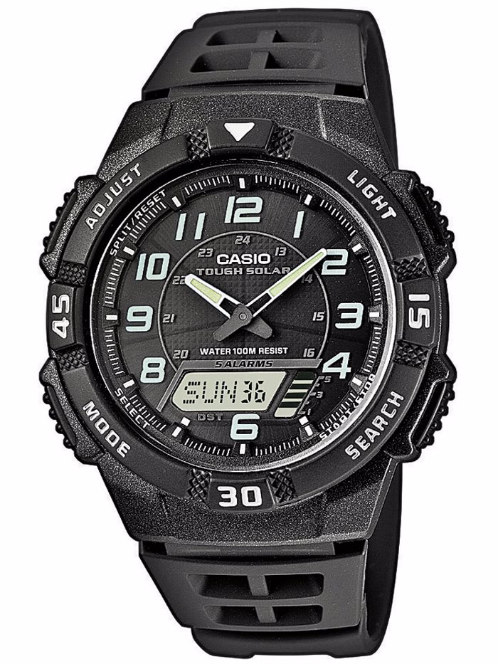 Casio Collection Roloi Xronogafos Iliakis Energias me Mavro Kaoutsouk Louraki AQ-S800W-1BVEF