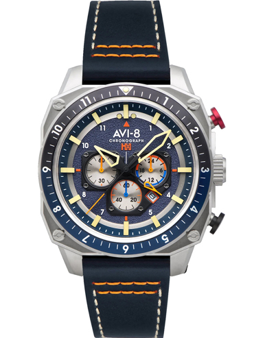 AVI-8 Hawker Hunter Dual Time Ρολόι Χρονογράφος Μπαταρίας με Μαύρο Δερμάτινο Λουράκι AV-4100-02