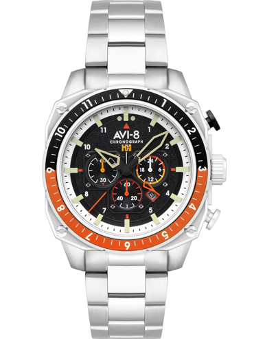 AVI-8 Hawker Hunter Dual Time Ρολόι Χρονογράφος Μπαταρίας με Ασημί Μεταλλικό Μπρασελέ AV-4100-11