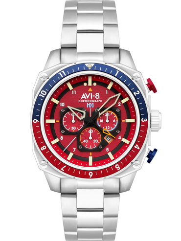 AVI-8 Hawker Hunter Dual Time Ρολόι Χρονογράφος Μπαταρίας με Ασημί Μεταλλικό Μπρασελέ AV-4100-22