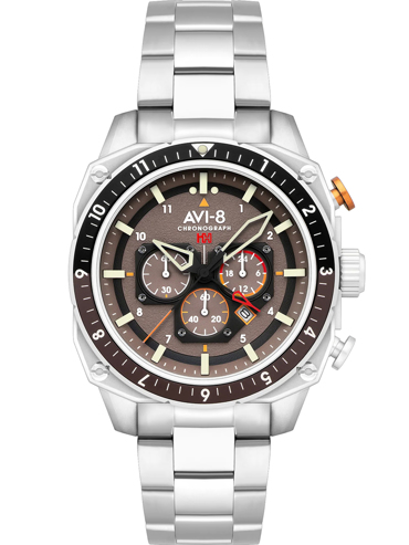 AVI-8 Hawker Hunter Dual Time Ρολόι Χρονογράφος Μπαταρίας με Ασημί Μεταλλικό Μπρασελέ AV-4100-33