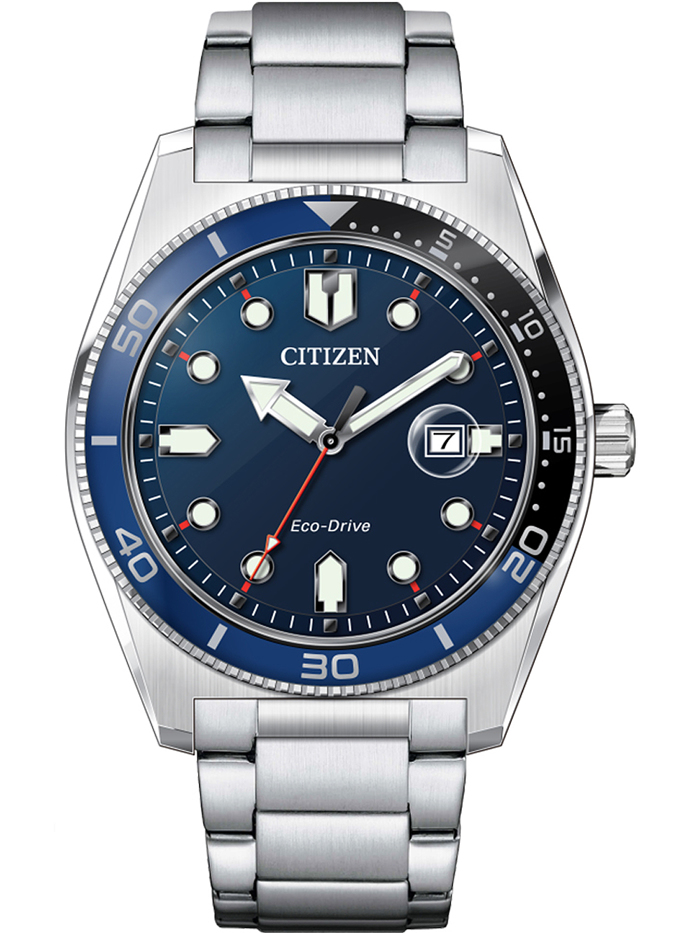 Citizen Eco-Drive Sport Roloi Iliakis Energias me Asimi Metalliko Brasele AW1761-89L