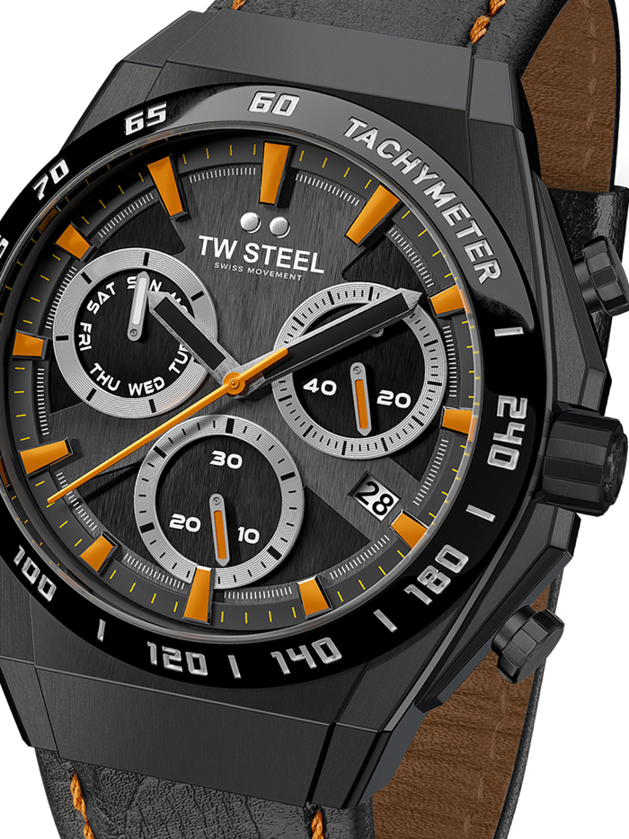 TW-Steel Fast Lane Limited Edition Roloi Xronogafos Batarias me Mavro Dermatino Louraki CE4070