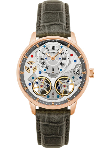 Thomas Earnshaw Brewster Double Barrel Ρολόι Αυτόματο με Γκρι Δερμάτινο Λουράκι ES-8273-07