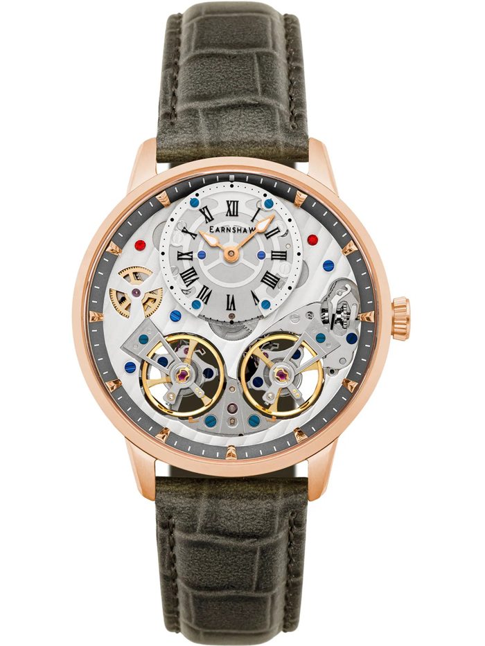 Thomas Earnshaw Brewster Double Barrel Roloi Aftomato me Ggri Dermatino Louraki ES-8273-07