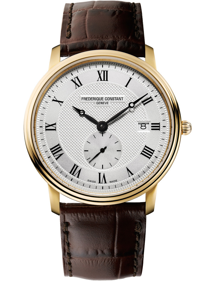 Frederique Constant Slimline Small Seconds Roloi Batarias me Kafe Dermatino Louraki FC-245M5S5
