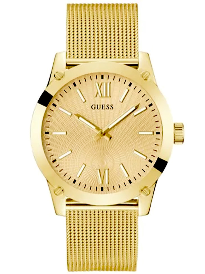 Guess Crescent Roloi Batarias me Xruso Metalliko Brasele GW0629G2