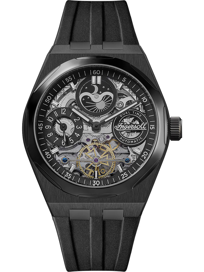 Ingersoll Broadway Dual Time Roloi Aftomato me Mavro Kaoutsouk Louraki I12908