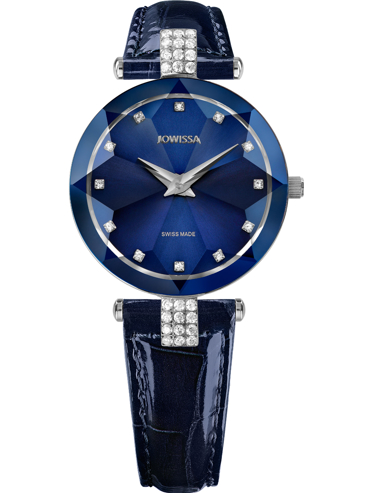 Jowissa Facet Strass Ρολόι Μπαταρίας με Μπλε Δερμάτινο Λουράκι J5.622.M