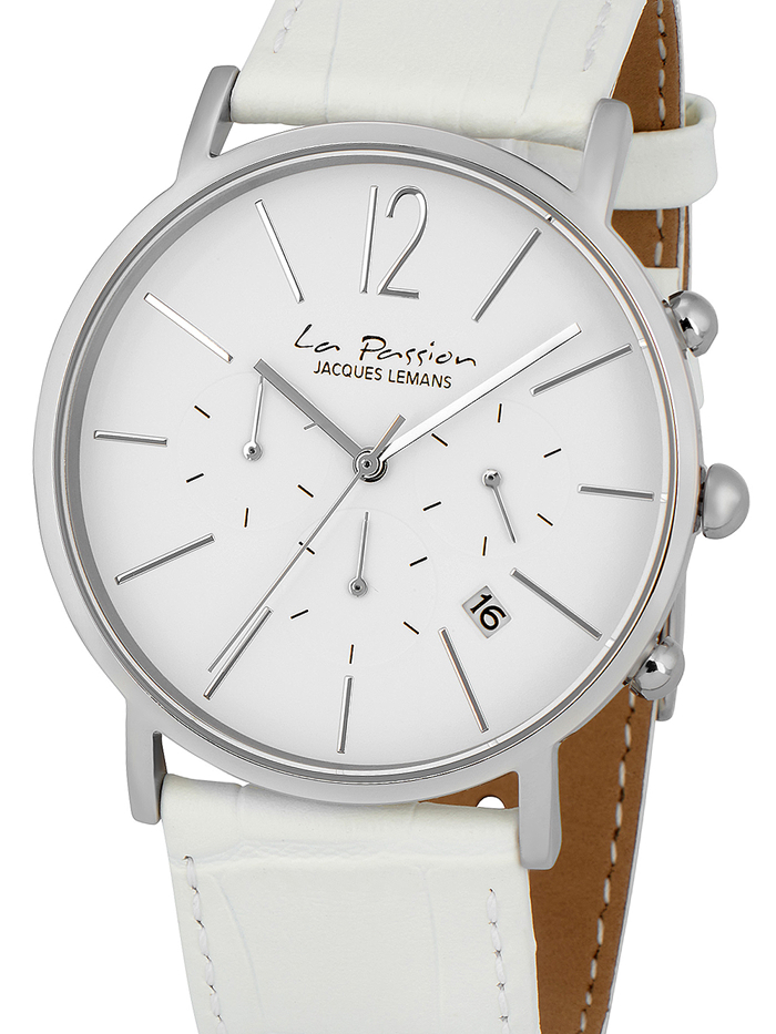 Jacques Lemans La Passion Roloi Xronogafos Batarias me Lefko Dermatino Louraki LP-123J