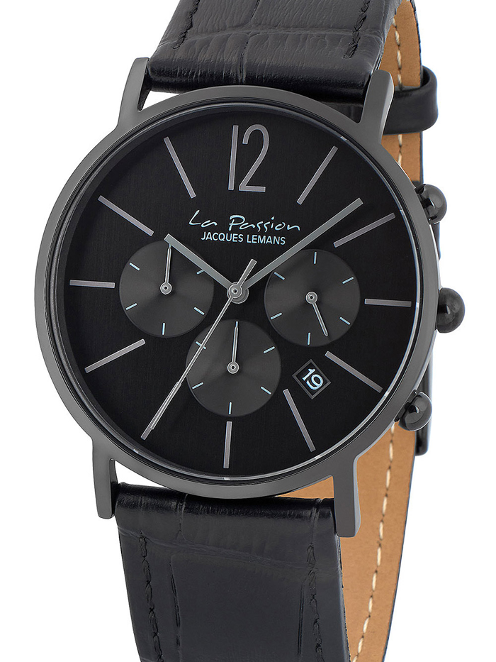 Jacques Lemans La Passion Roloi Xronogafos Batarias me Mavro Dermatino Louraki LP-123Q