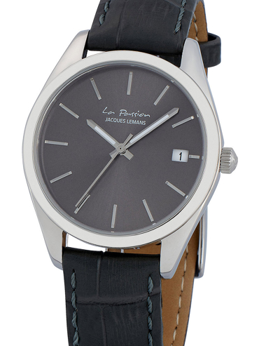 Jacques Lemans La Passion Ρολόι Μπαταρίας με Γκρι Δερμάτινο Λουράκι LP-132A