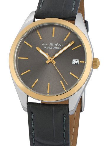 Jacques Lemans La Passion Ρολόι Μπαταρίας με Γκρι Δερμάτινο Λουράκι LP-132C