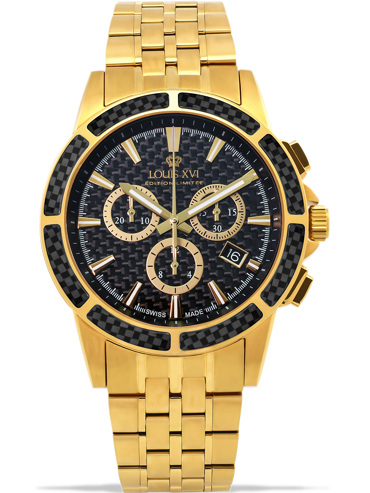 Louis XVI Majesté Ρολόι Χρονογράφος Μπαταρίας με Χρυσό Μεταλλικό Μπρασελέ LXVI1102