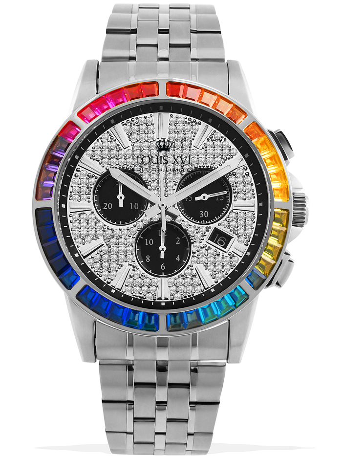 Louis XVI Majeste Iced Out Roloi Xronogafos Batarias me Asimi Metalliko Brasele LXVI1121