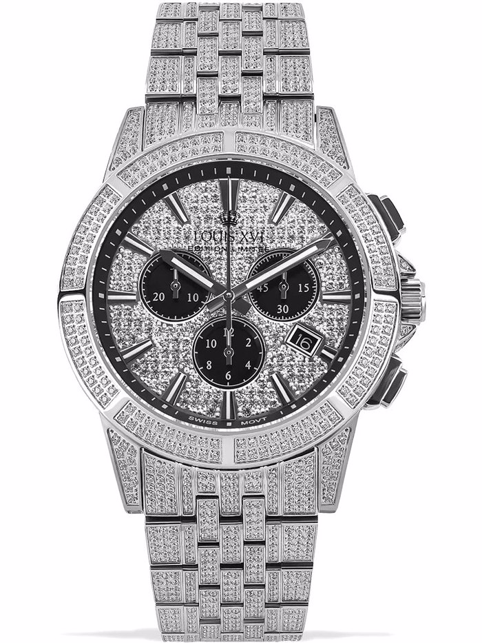 Louis XVI LXVI1122 Majeste Full Iced Chronograph Mens Watch 43mm 5ATM