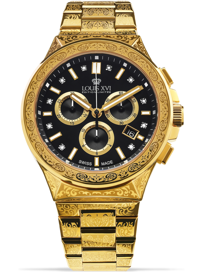 Louis XVI Le Monarque Roloi Xronogafos Batarias me Xruso Metalliko Brasele LXVI1215