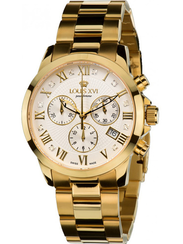 Louis XVI Athos Ρολόι Χρονογράφος Μπαταρίας με Χρυσό Μεταλλικό Μπρασελέ LXVI515