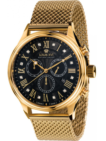 Louis XVI Danton Ρολόι Χρονογράφος Μπαταρίας με Χρυσό Μεταλλικό Μπρασελέ LXVI898