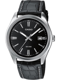 Casio Collection Roloi Batarias me Mavro Dermatino Louraki MTP-1302PL-1AVEF