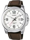 Casio Collection Roloi Batarias me Kafe Dermatino Louraki MTP-1314PL-7AVEF