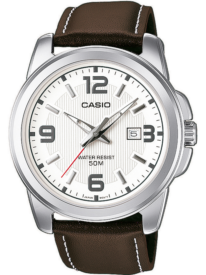 Casio Collection Roloi Batarias me Kafe Dermatino Louraki MTP-1314PL-7AVEF