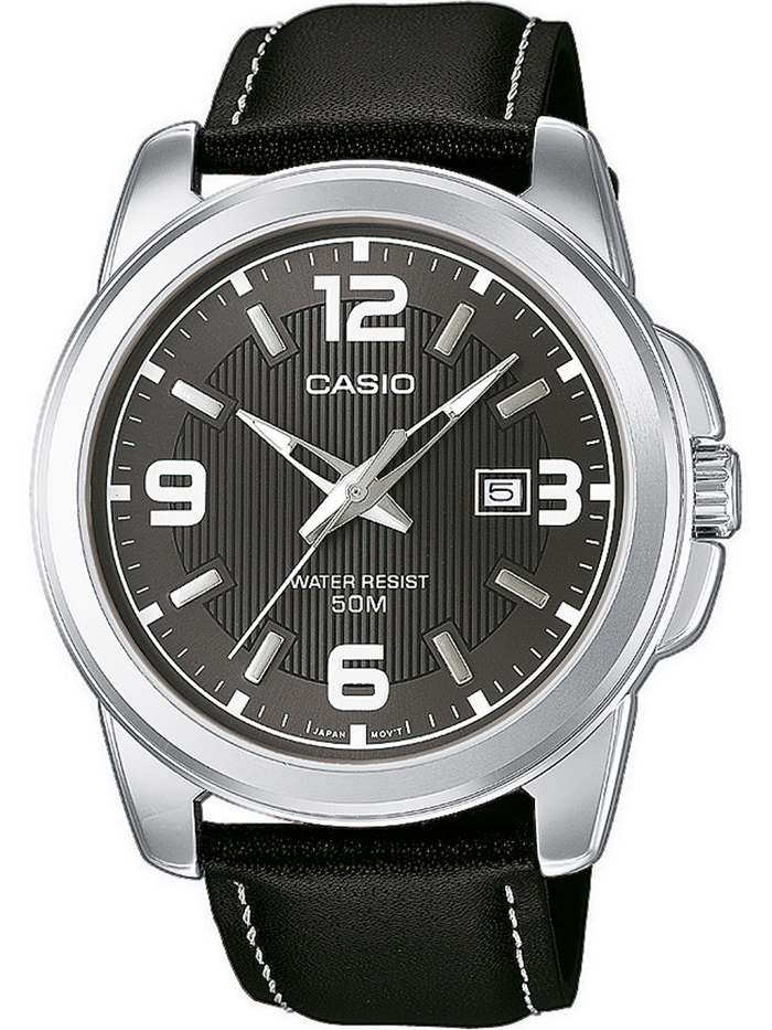 Casio Collection Roloi Batarias me Mavro Dermatino Louraki MTP-1314PL-8AVEF
