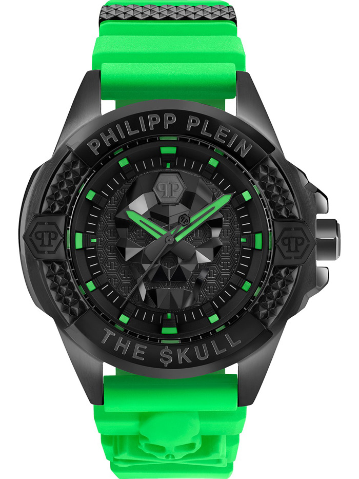 Philipp Plein The Skull Roloi Batarias me Prasino Kaoutsouk Louraki PWAAA2524