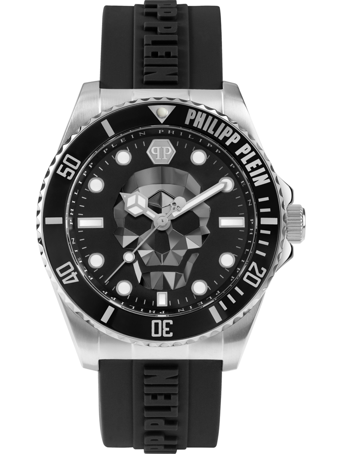 Philipp Plein The $kull Diver Roloi Batarias me Mavro Kaoutsouk Louraki PWOAA0122