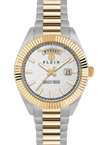 Philipp Plein Rock Couture Day-Date Ρολόι Μπαταρίας με Χρυσό / Ασημί Μεταλλικό Μπρασελέ PWPNA0324