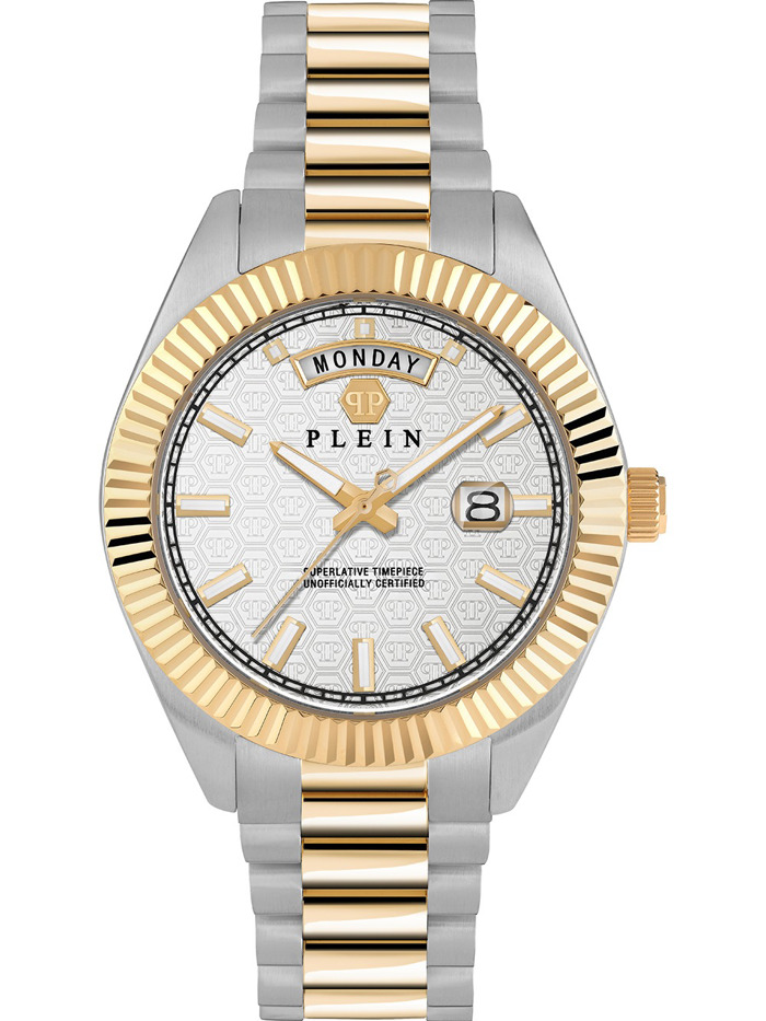 Philipp Plein Rock Couture Day-Date Roloi Batarias me Xruso / Asimi Metalliko Brasele PWPNA0324