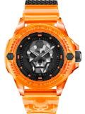 Philipp Plein The Skull Scuba Duba Roloi Batarias me Portokali Kaoutsouk Louraki PWWAA0824