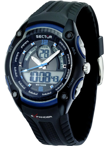 Sector Street Fashion Ψηφιακό/Αναλογικό Ρολόι Μπαταρίας με Μαύρο Καουτσούκ Λουράκι R3251574003