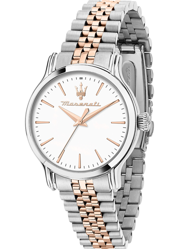 Maserati Epoca Ρολόι Μπαταρίας με Ροζ Χρυσό / Ασημί Μεταλλικό Μπρασελέ R8853118520