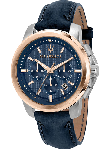 Maserati Successo Ρολόι Χρονογράφος Μπαταρίας με Μπλε Δερμάτινο Λουράκι R8871621015