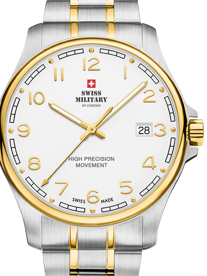 Swiss Military by Chrono Roloi Batarias me Xruso / Asimi Metalliko Brasele SM30200.20