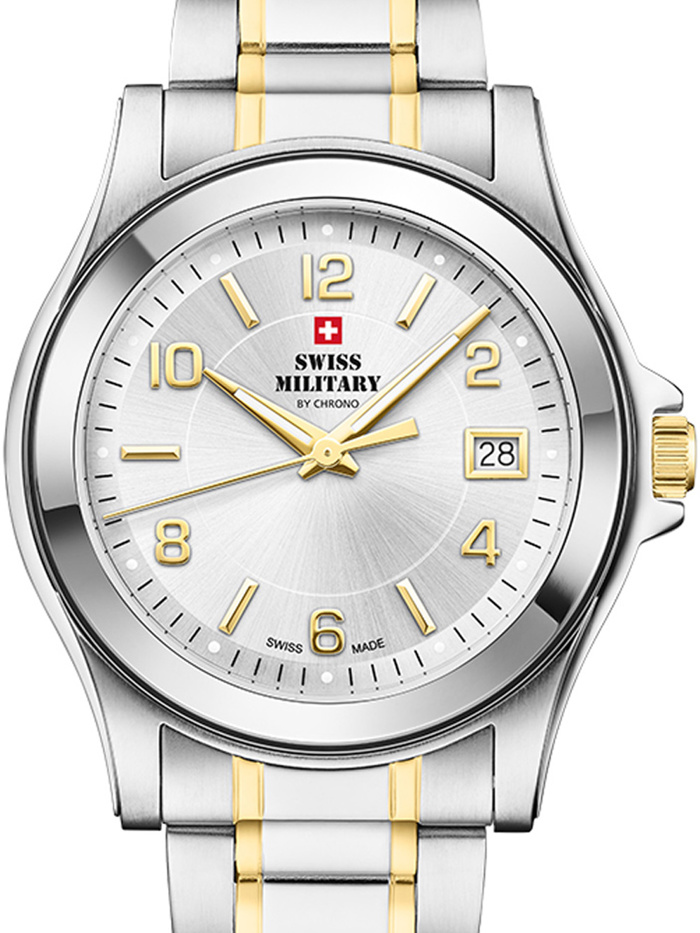 Swiss Military by Chrono Roloi Batarias me Xruso / Asimi Metalliko Brasele SM34002.26