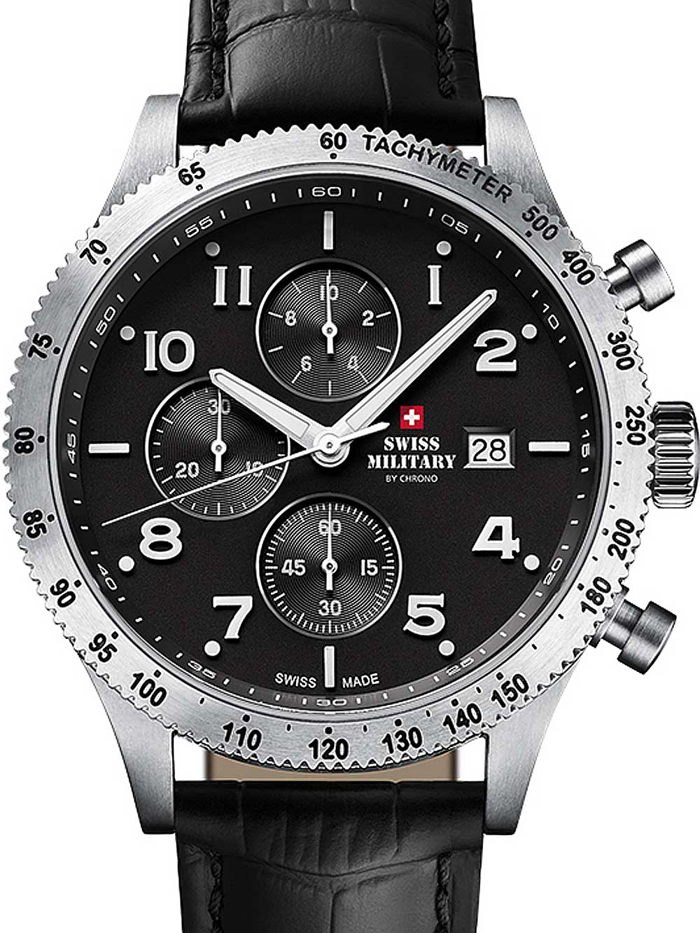 Swiss Military by Chrono Roloi Xronogafos Batarias me Mavro Dermatino Louraki SM34084.05