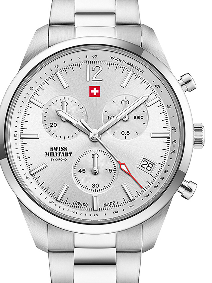 Swiss Military by Chrono Roloi Xronogafos Batarias me Asimi Metalliko Brasele SM34097.02