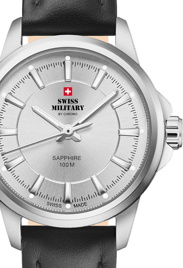 Swiss Military by Chrono Classic Roloi Batarias me Mavro Dermatino Louraki SM34105.09