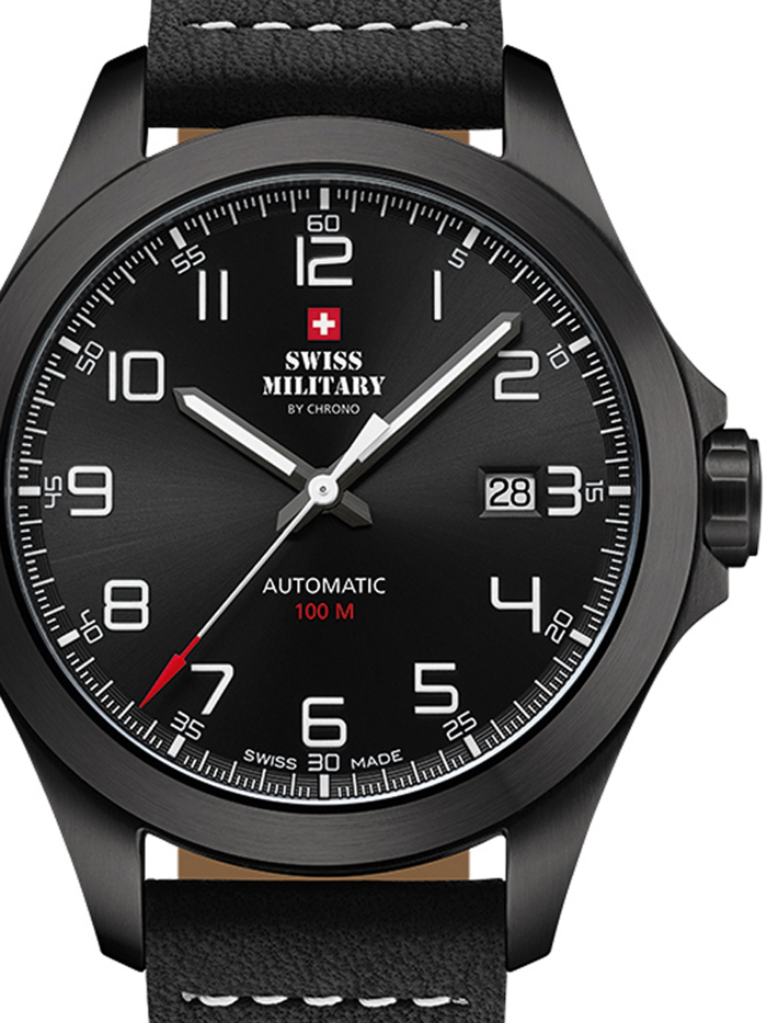 Swiss Military by Chrono Roloi Aftomato me Mavro Dermatino Louraki SMA34077.04