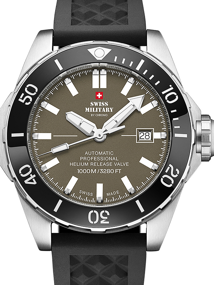 Swiss Military by Chrono Diver Roloi Aftomato me Mavro Kaoutsouk Louraki SMA34092.08