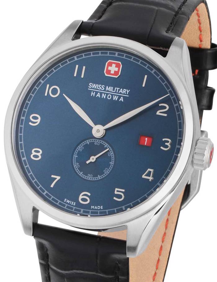 Swiss Military Hanowa Lynx Roloi Batarias me Mavro Dermatino Louraki SMWGB0000701