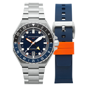 Spinnaker Dumas GMT Ρολόι Αυτόματο με Ασημί Μεταλλικό Μπρασελέ και Μπλε Καουτσούκ Λουράκι SP-5119-22