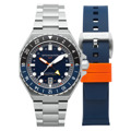 Spinnaker Dumas GMT Roloi Aftomato me Asimi Metalliko Brasele kai Ble Kaoutsouk Louraki SP-5119-22