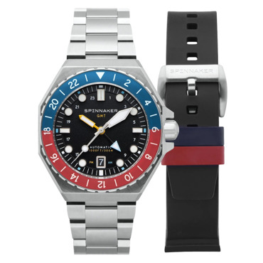 Spinnaker Dumas GMT Ρολόι Αυτόματο με Ασημί Μεταλλικό Μπρασελέ και Μαύρο Καουτσούκ Λουράκι SP-5119-44