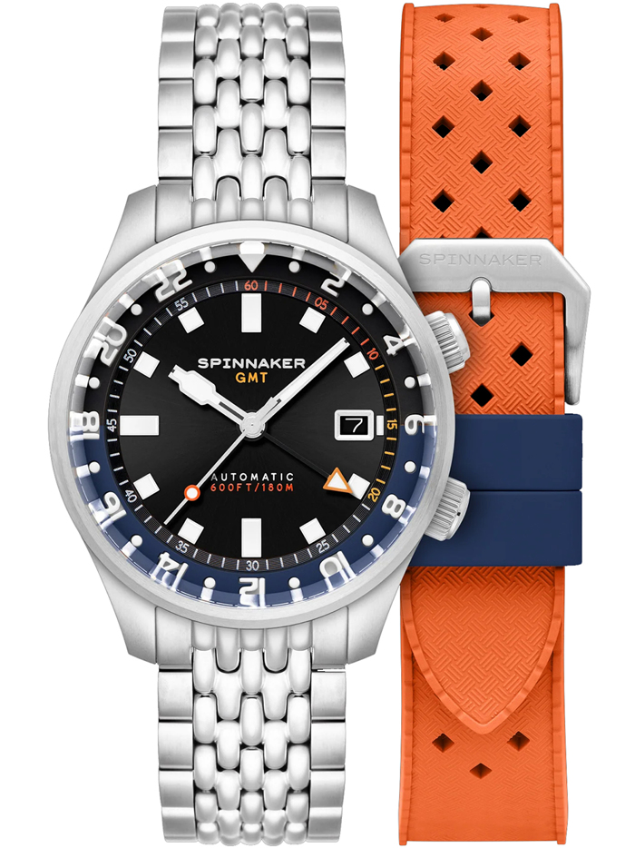 Spinnaker Bradner GMT Roloi Aftomato me Asimi Metalliko Brasele kai Portokali Kaoutsouk Louraki SP-5121-66