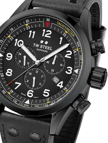 TW-Steel Volante Ρολόι Χρονογράφος Μπαταρίας με Μαύρο Δερμάτινο Λουράκι SVS205